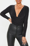 Black Cowl Neck Long Sleeve Bodysuit