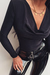 Black Cowl Neck Long Sleeve Bodysuit