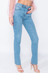 Mid Blue Straight Leg High Waisted Jeans