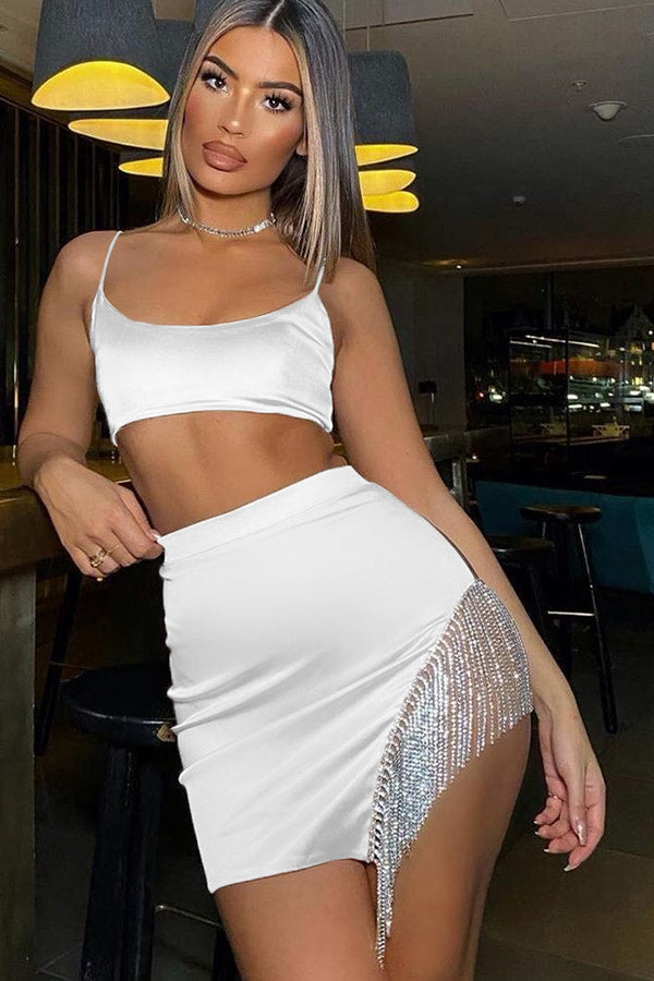 White Embellished Diamante Trim Co-Ord