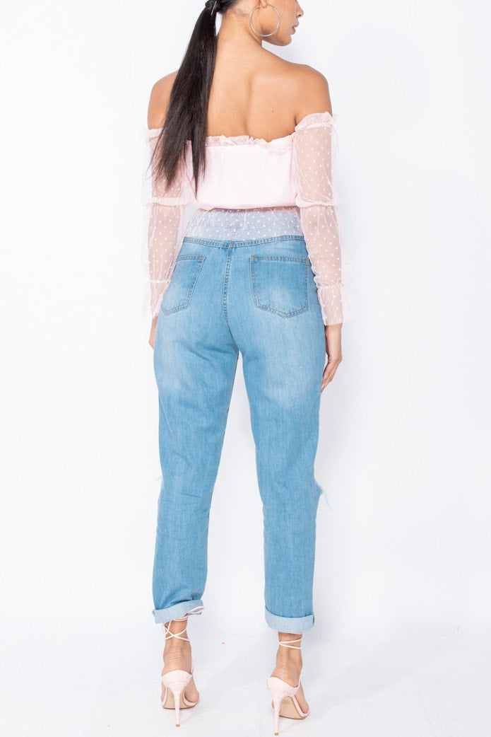 Light Wash Ripped High Waisted Boyfriend Jeans
