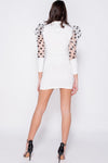 White Polka Dot Organza Puff Sleeve Mini Dress