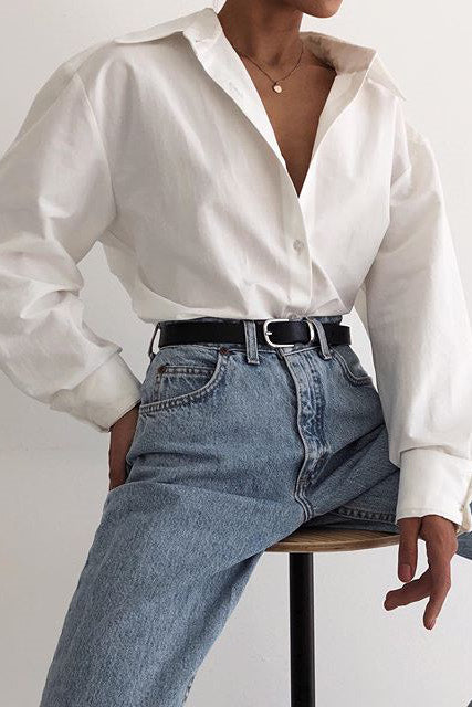 White Puff Sleeve Button Front Shirt
