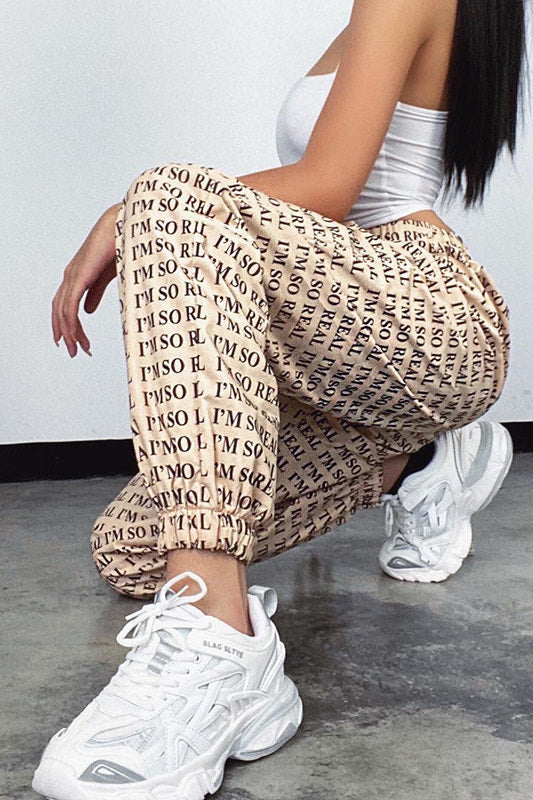 Cream I'm So Real Slogan Joggers