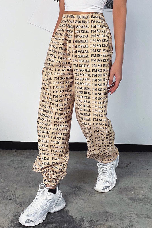 Cream I'm So Real Slogan Joggers