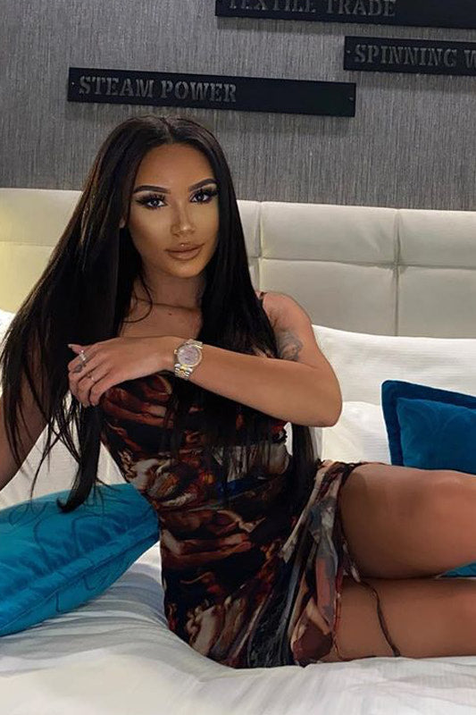 Multi Renaissance Print Ruched Bodycon Dress