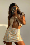 Beige Ribbed Double Tie Front Cropped Cardigan