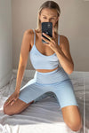 Light Blue Rib Crop Top & Cycle Short Set
