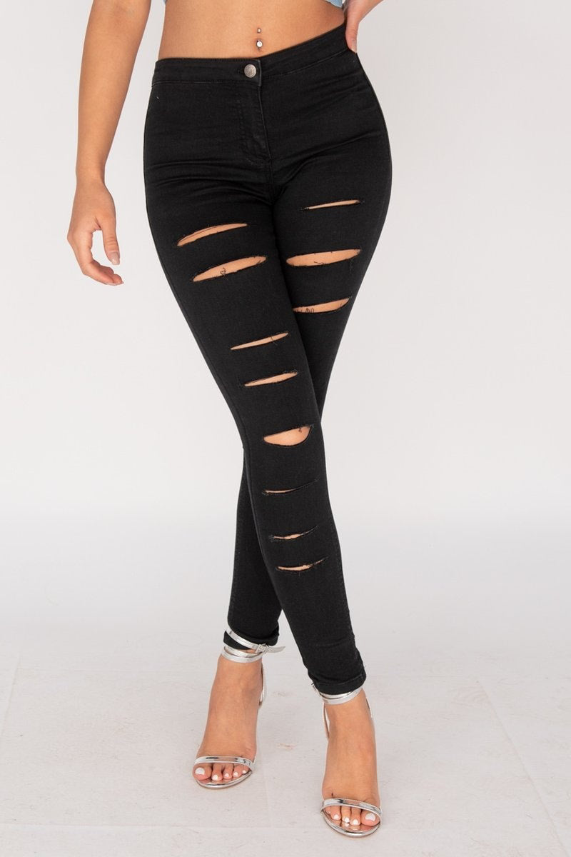 Black Multi Ripped High Waisted Jeans