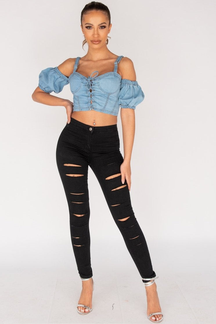 Black Multi Ripped High Waisted Jeans