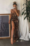Brown Animal Print Thigh Split Maxi Dress