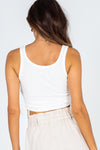 White Ribbed Ruched Sleeveless Crop Top