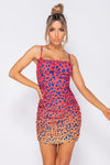 Fuchsia Leopard Print Ruched Mini Dress
