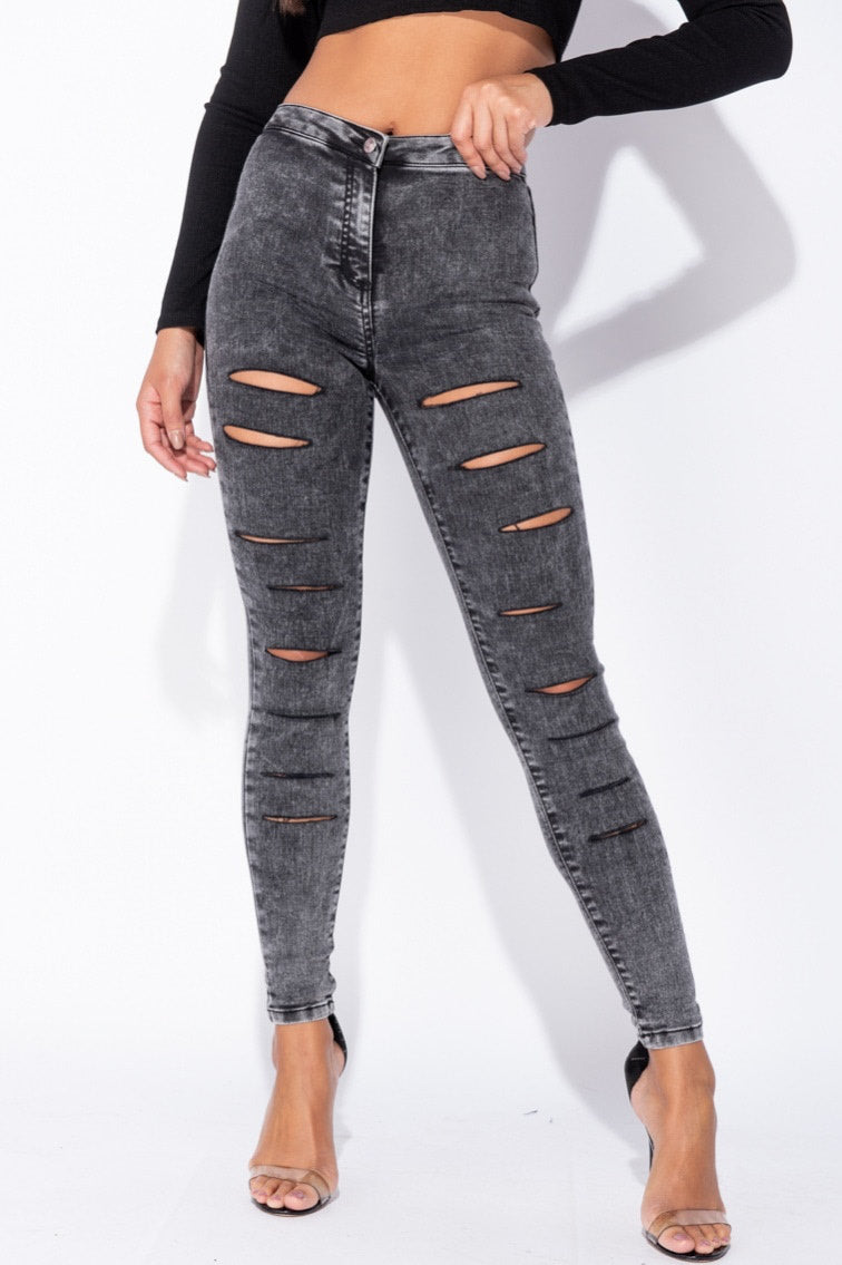 Charcoal Multi Slash High Waisted Jeans