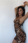 Brown Leopard Print Mesh Mini Dress