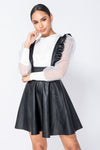 Black Faux Leather Frill Pinafore Dress