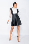 Black Faux Leather Frill Pinafore Dress