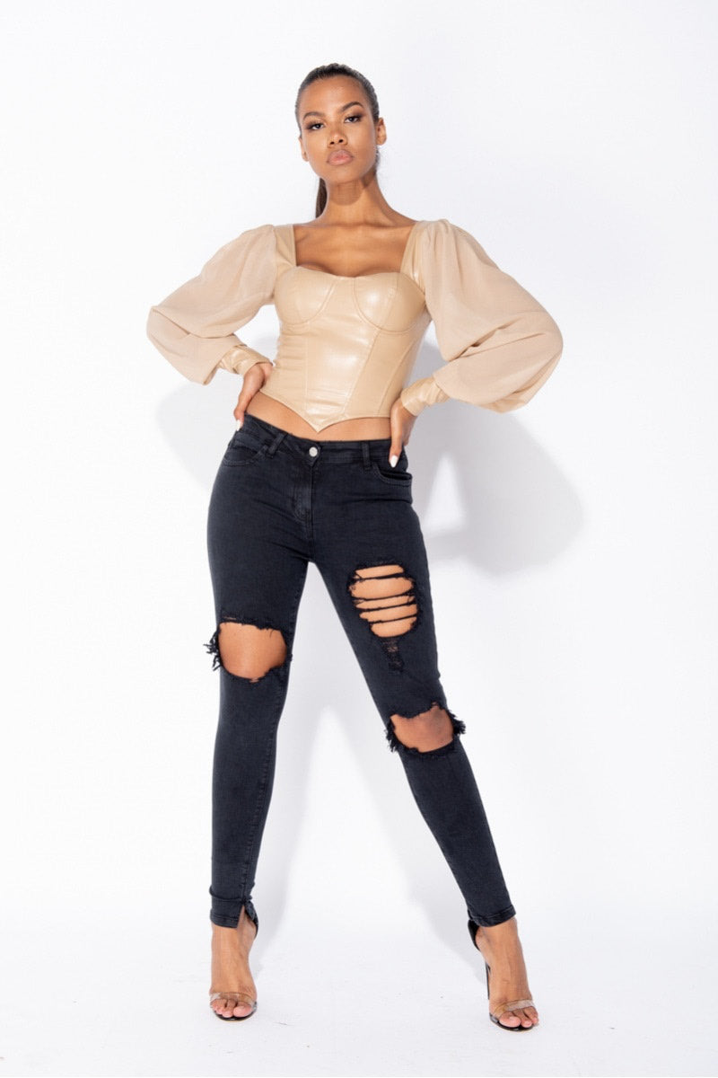 Washed Black High Waisted Ripped Skinny Jeans