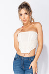 Cream Mesh Boned Corset Crop Top
