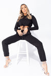 Black Drawstring Cropped Hoodie & Joggers Set