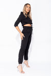 Black Drawstring Cropped Hoodie & Joggers Set