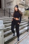 Black Drawstring Cropped Hoodie & Joggers Set