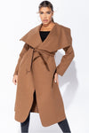 Brown Oversized Belted Waterfall Coat