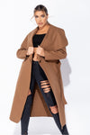 Brown Oversized Belted Waterfall Coat