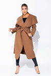 Brown Oversized Belted Waterfall Coat