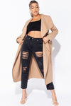 Camel Oversized Belted Waterfall Coat