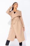 Camel Oversized Belted Waterfall Coat