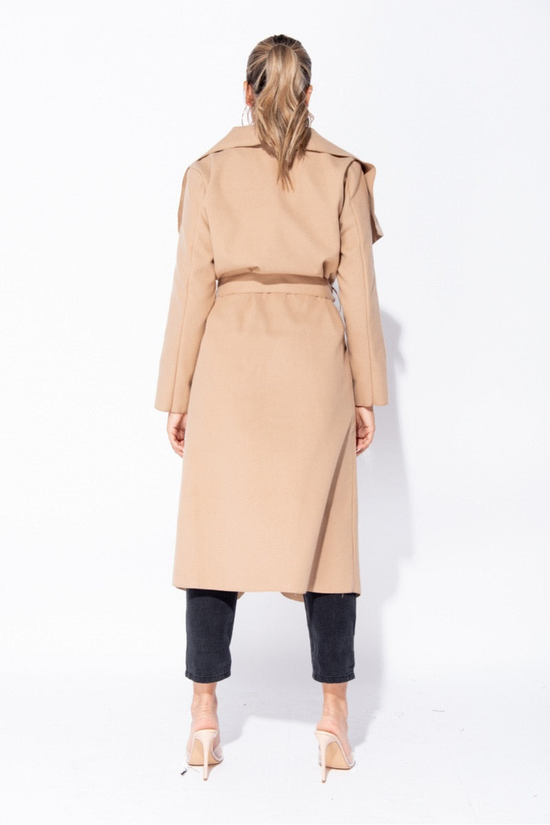 Camel Oversized Belted Waterfall Coat