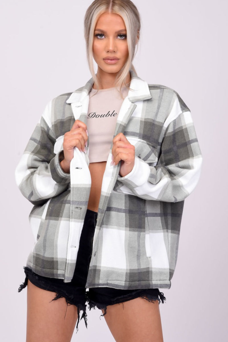 Khaki Check Oversized Shacket