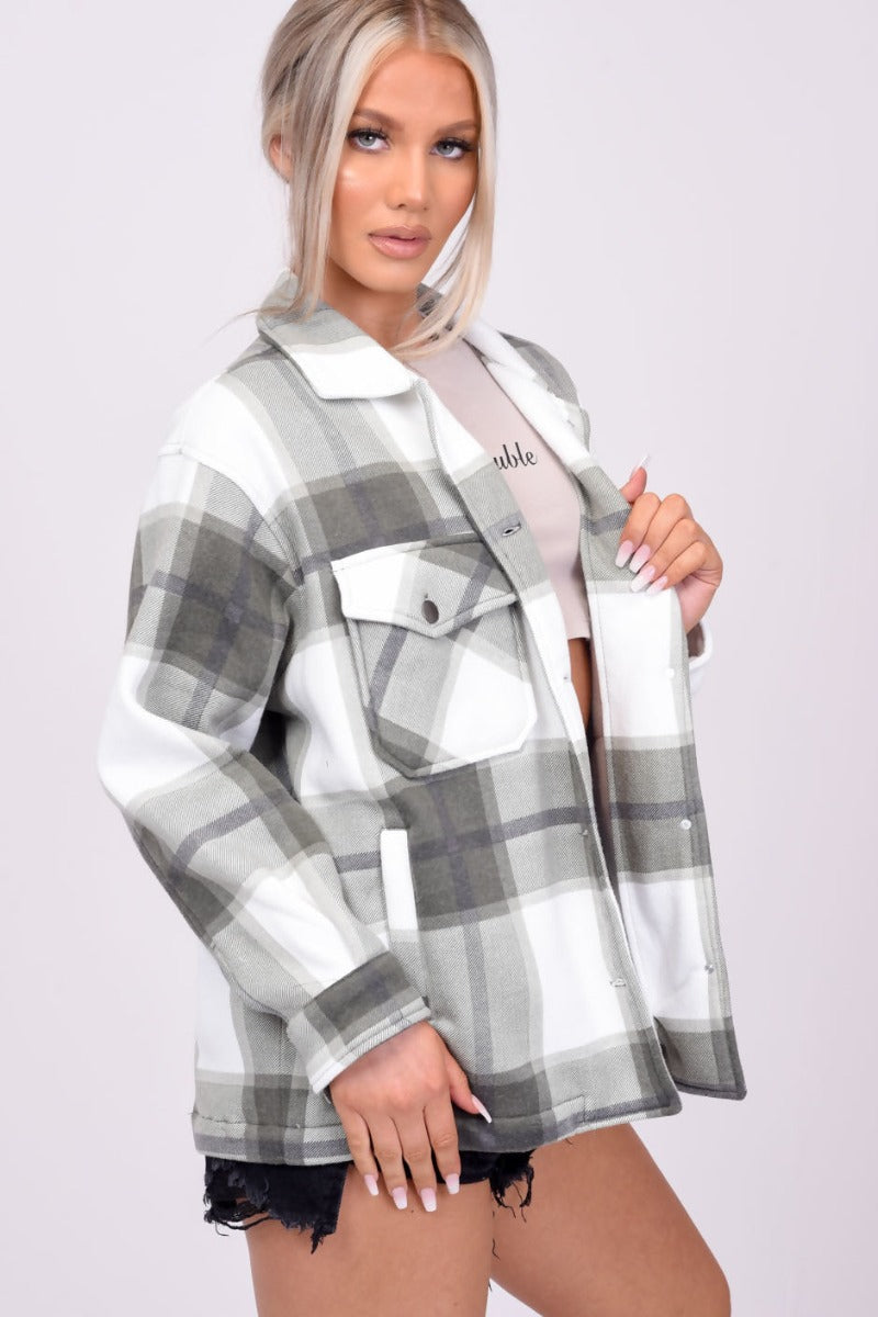 Khaki Check Oversized Shacket