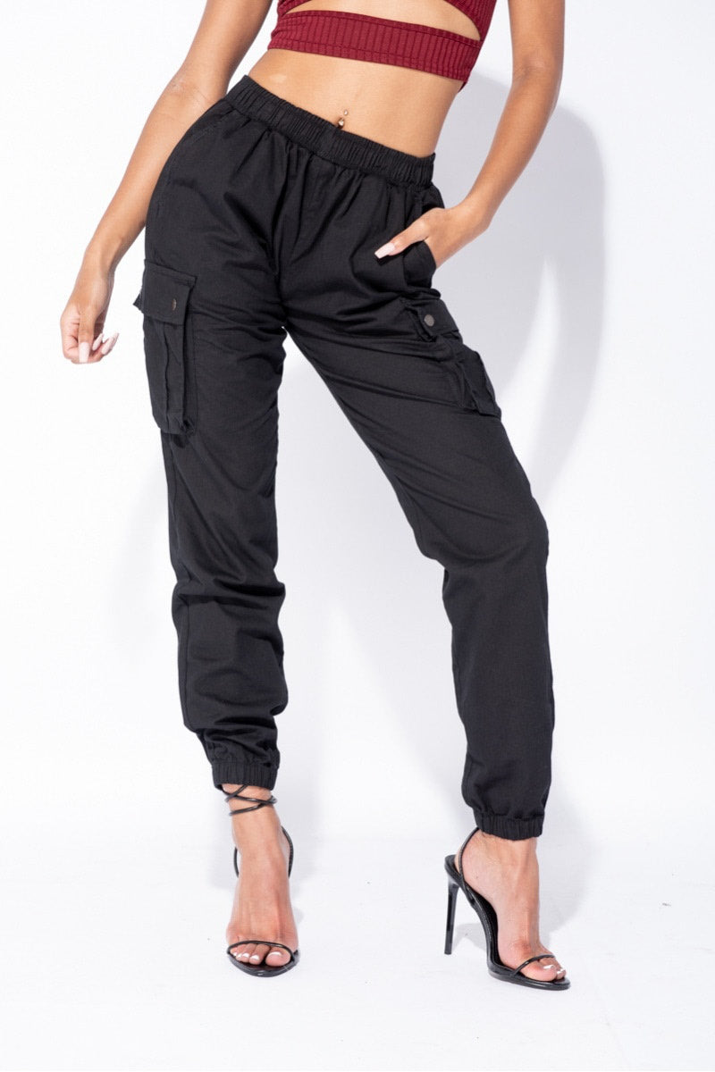 Black Pocket Detail Cargo Trousers