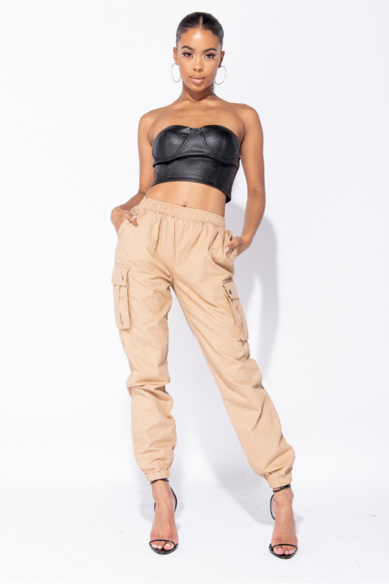 Camel Pocket Detail Cargo Trousers