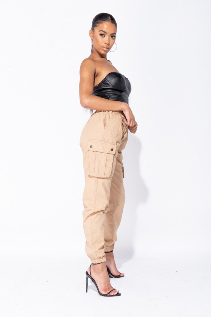 Camel Pocket Detail Cargo Trousers