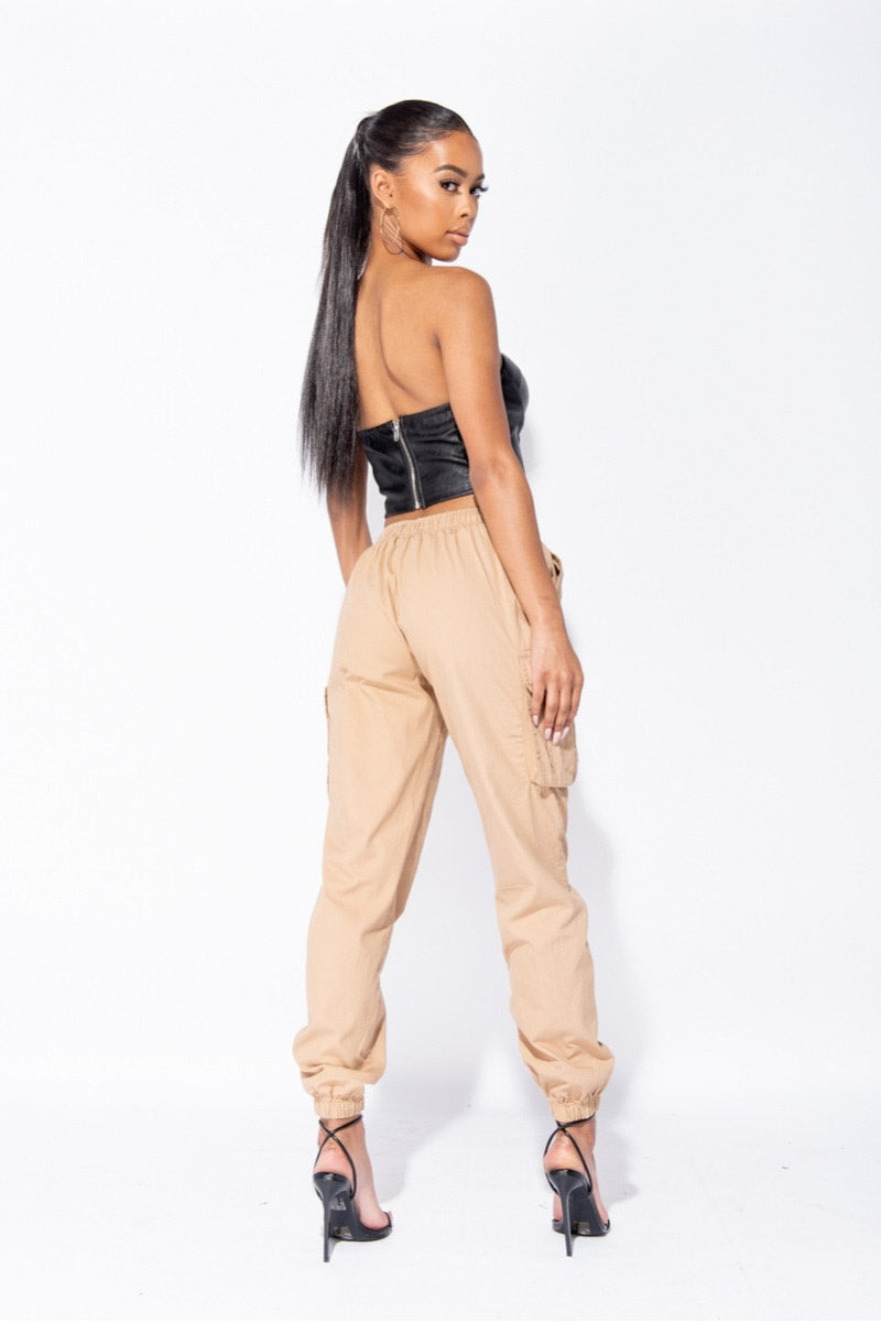 Camel Pocket Detail Cargo Trousers