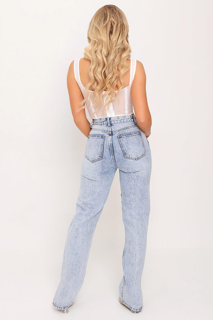 Ice Blue Distressed Split Hem Jeans