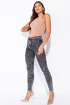 Charcoal Wash Knee Slash High Waisted Jeans