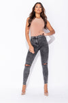 Charcoal Wash Knee Slash High Waisted Jeans