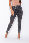 Charcoal Wash Knee Slash High Waisted Jeans