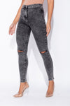 Charcoal Wash Knee Slash High Waisted Jeans