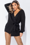 Black Knitted Tie Front Mid Length Cardigan