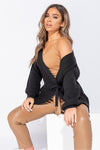 Black Knitted Tie Front Mid Length Cardigan