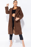 Brown Longline Borg Teddy Coat