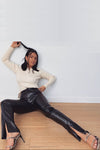 Black Split Front Faux Leather Trousers
