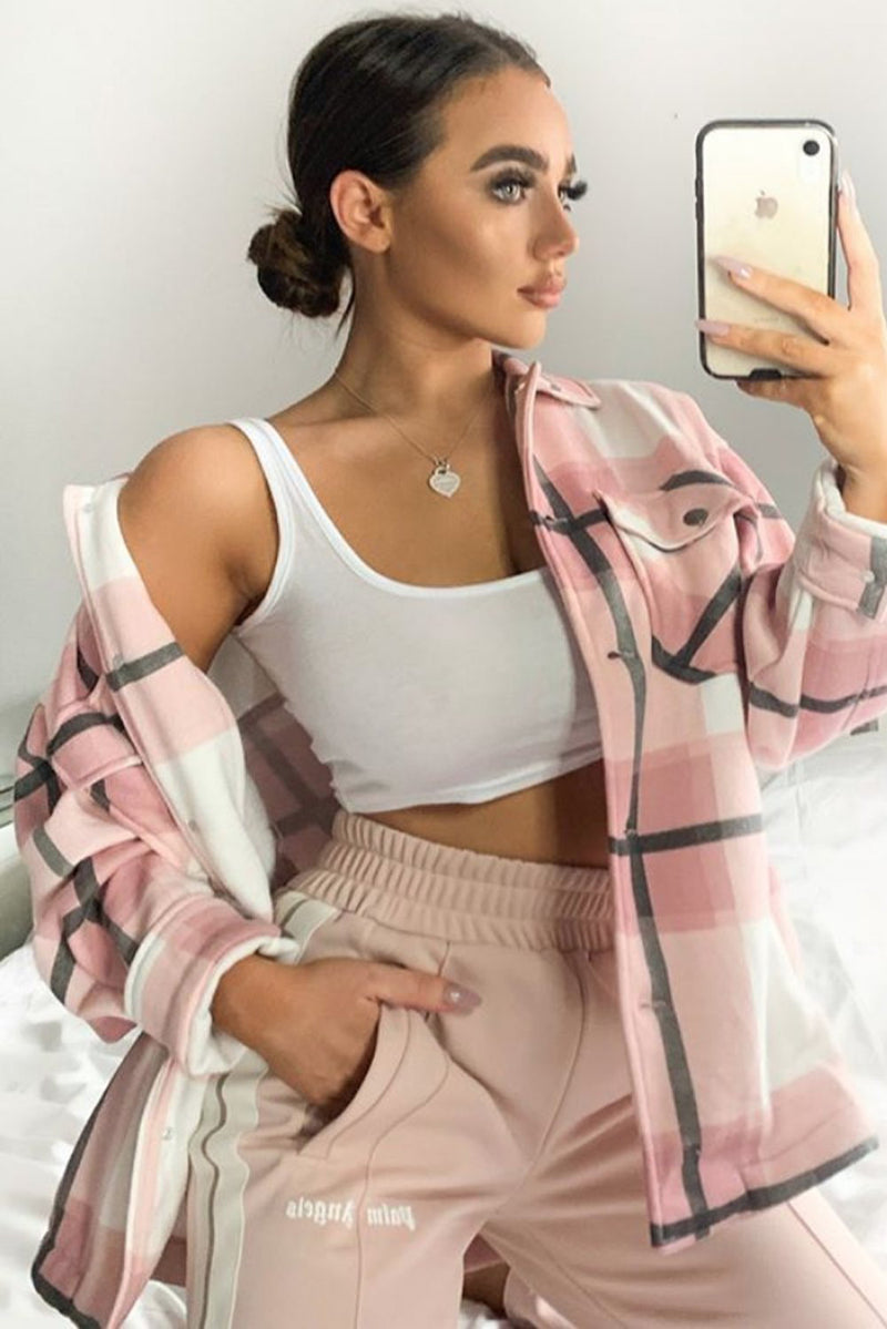 Pink Check Oversized Shacket