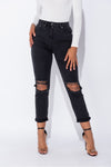 Washed Black Distressed Turn Up Boyfriend Jeans