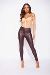 Brown Coated High Waist Skinny Jeans